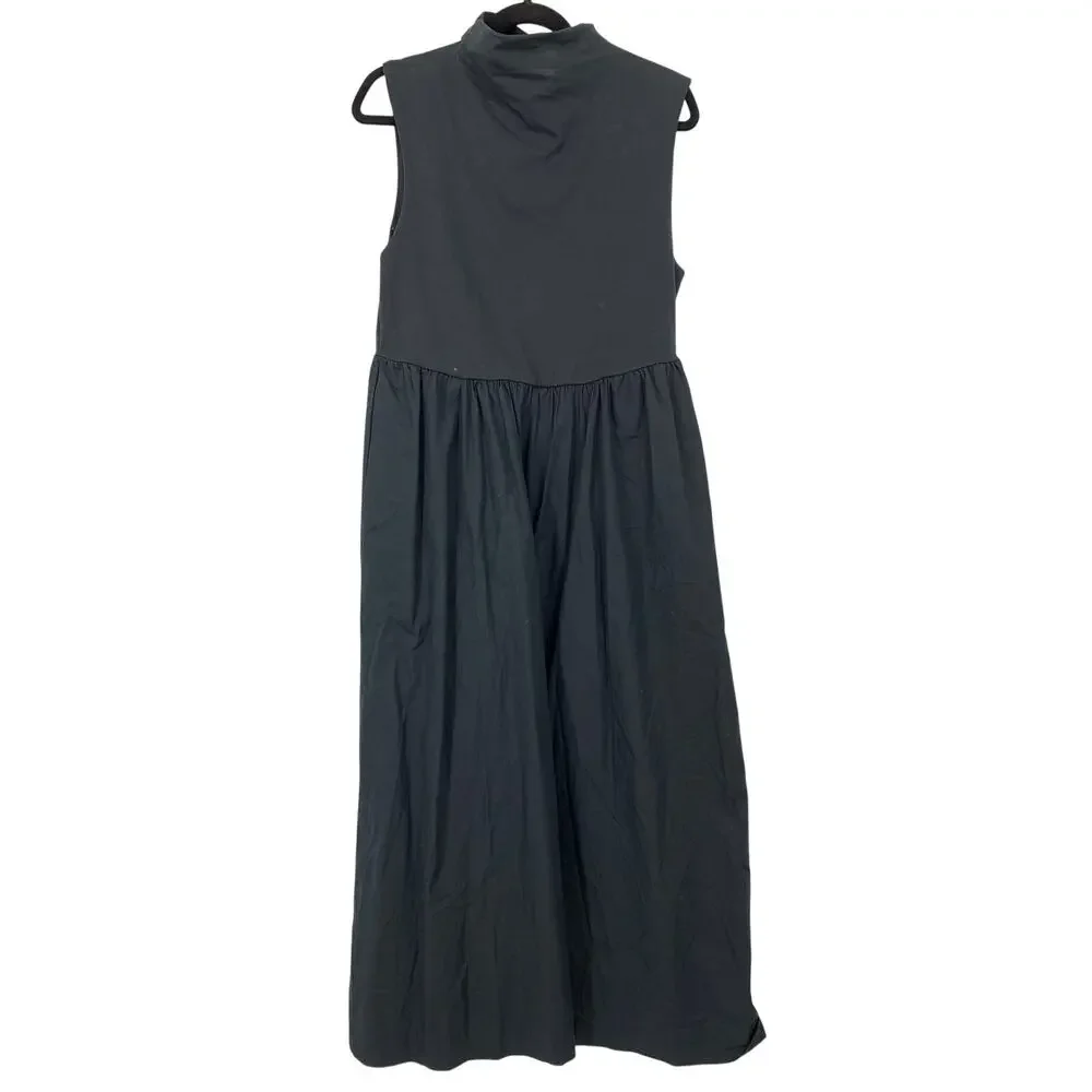 J.Crew Mock Neck Midi Dress Womens Size Large Black Sleeveless A-Line